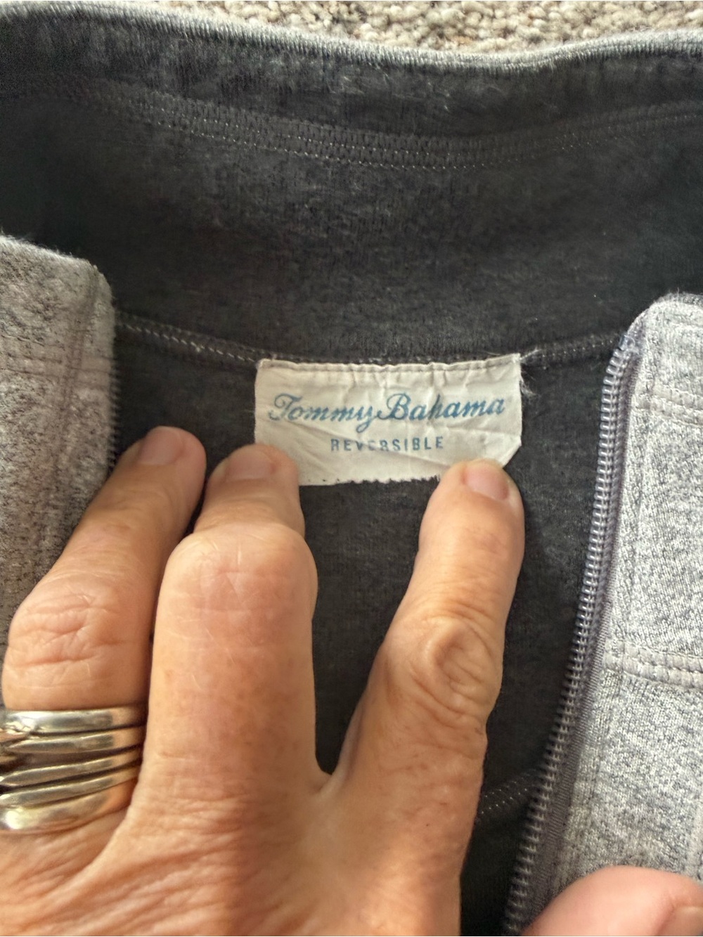 Tommy Bahama reversible Grey Long-Sleeve Quarter-Zip Dress with Black Panels - Picture 6 of 8